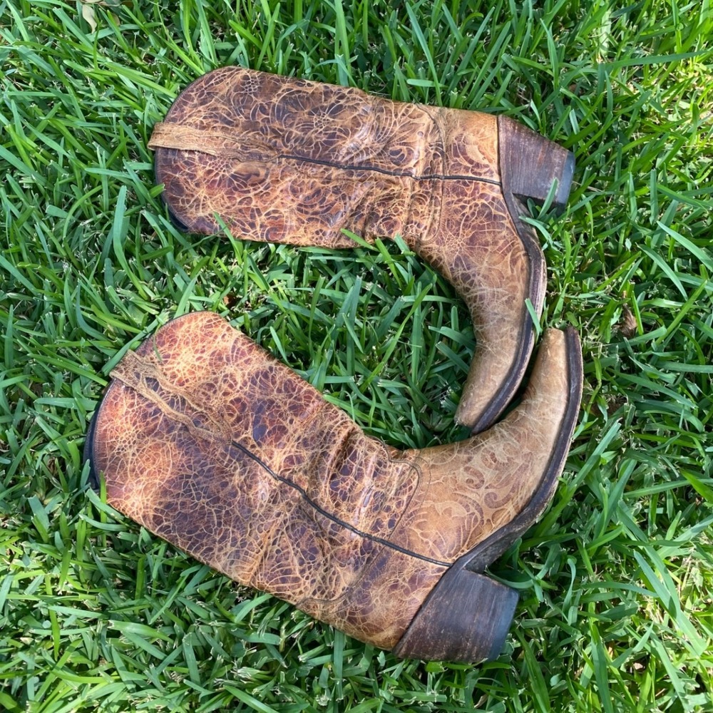 Lucchese 1883 Womens Autumn Dry Leaf Embossed Leather Snip Toe Cowboy Boots 6.5B - Picture 8 of 12